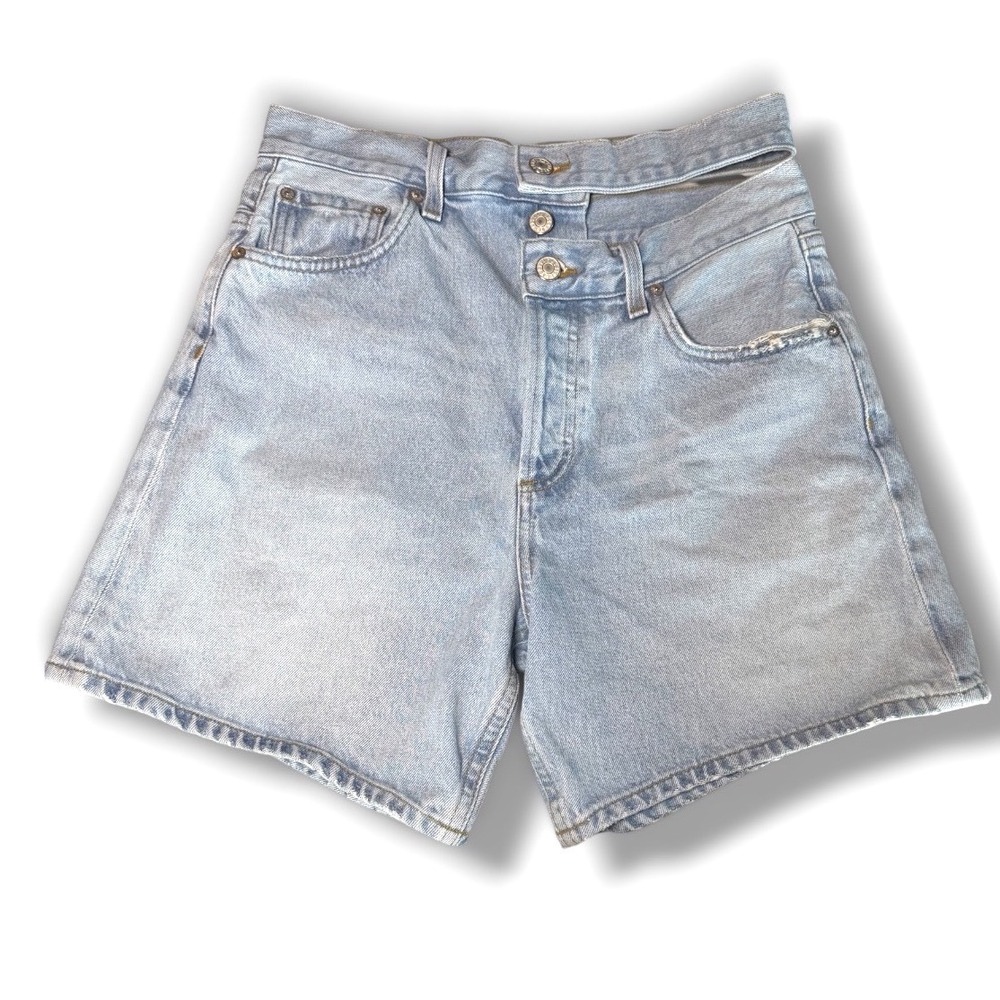 AGOLDE Broken Waistband Short Womens‎ 27 Light Blue Denim Cut Out High Rise